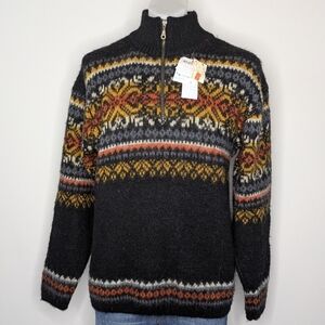 NWT Freyja Black Orange 1/3 Zip Wool Turtleneck Sweater L